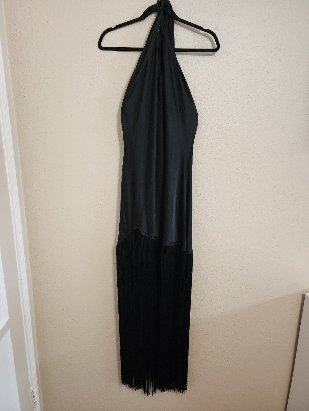 Show Me Your Mumu Jasmine Fringe Maxi Black Luxe Satin Dress XS Wedding Party - Picture 8 of 12
